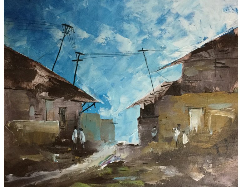 Streetscape Acrylic Painting for Wall Decor
